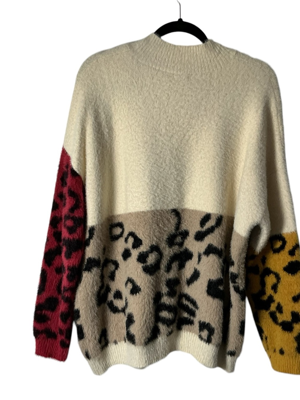 Coco Carmen Eyelash Knit Sweater Women L/XL Leopard Colorblock Mock Neck pullove - Picture 4 of 10